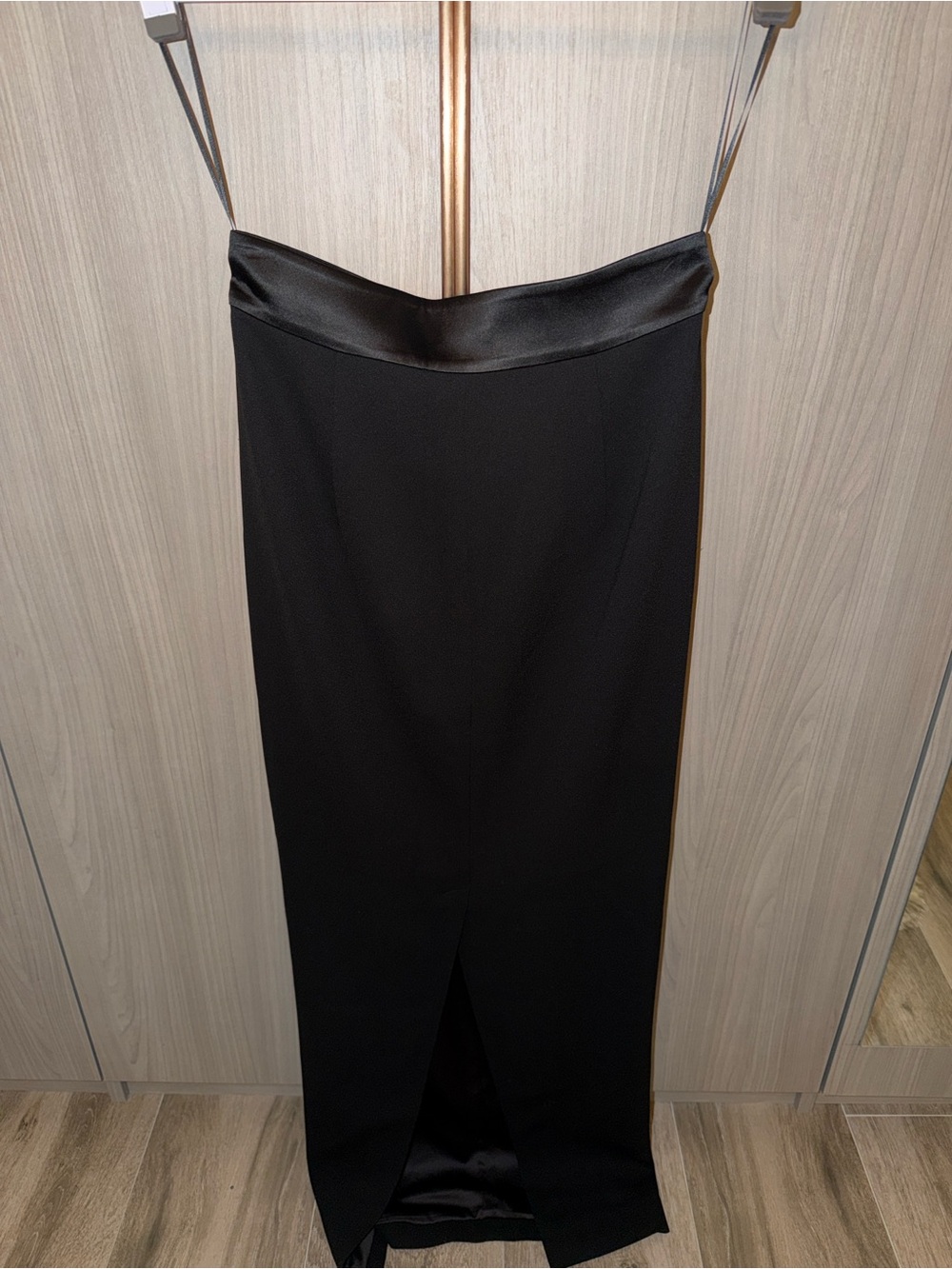 SauLee Black Satin-Trim Midi Skirt